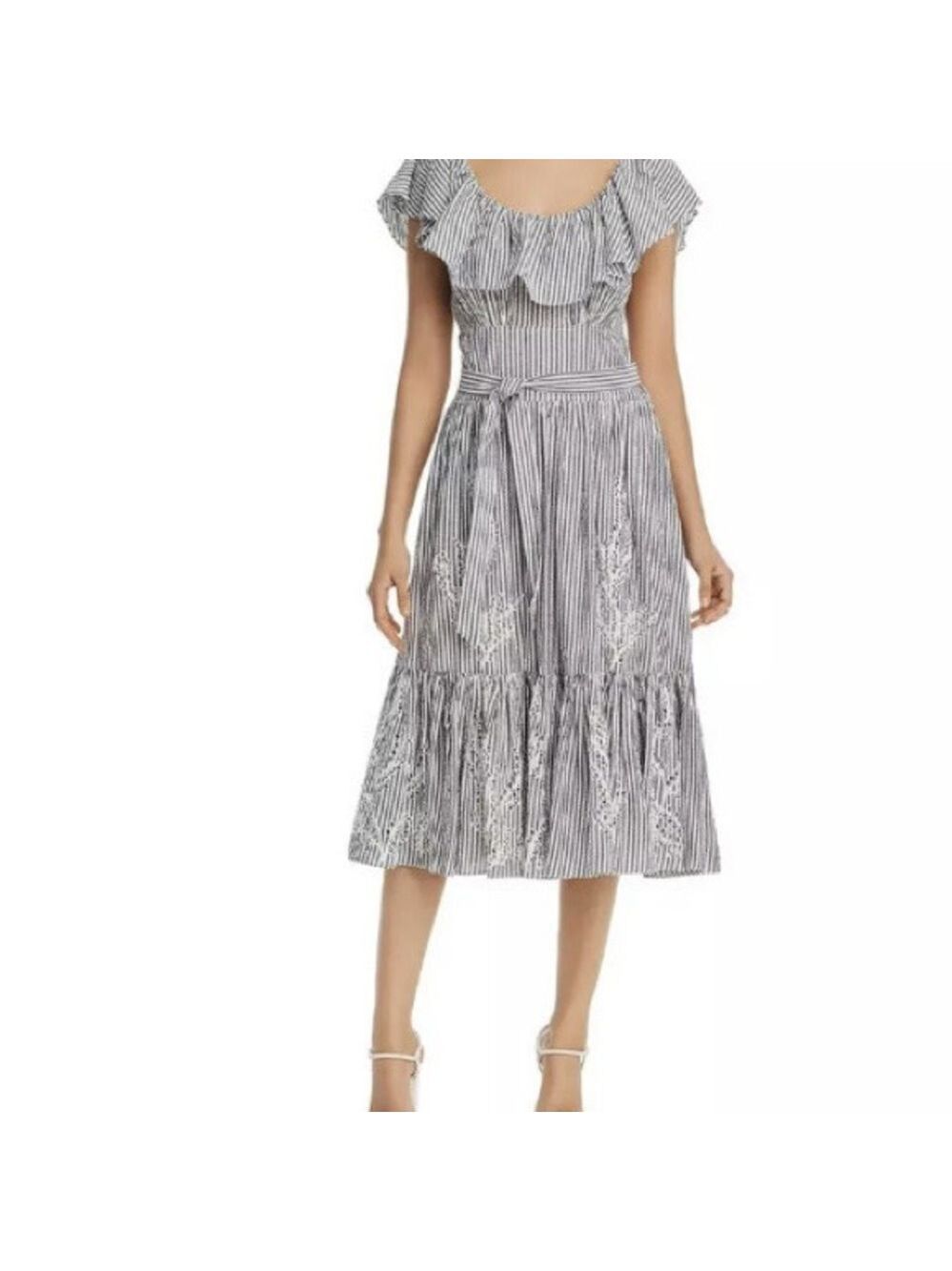 Tory Burch Runway Summer 2019 Stripe Eyelet Embroidered Maxi Dress Size 6 EUC